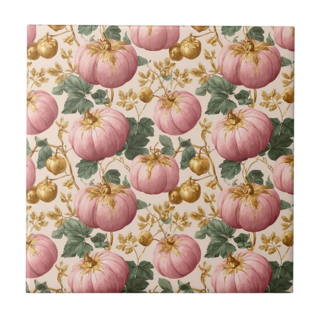 Elegantes Pink Pumpkins Autumn Design Fliese (Vorderseite)