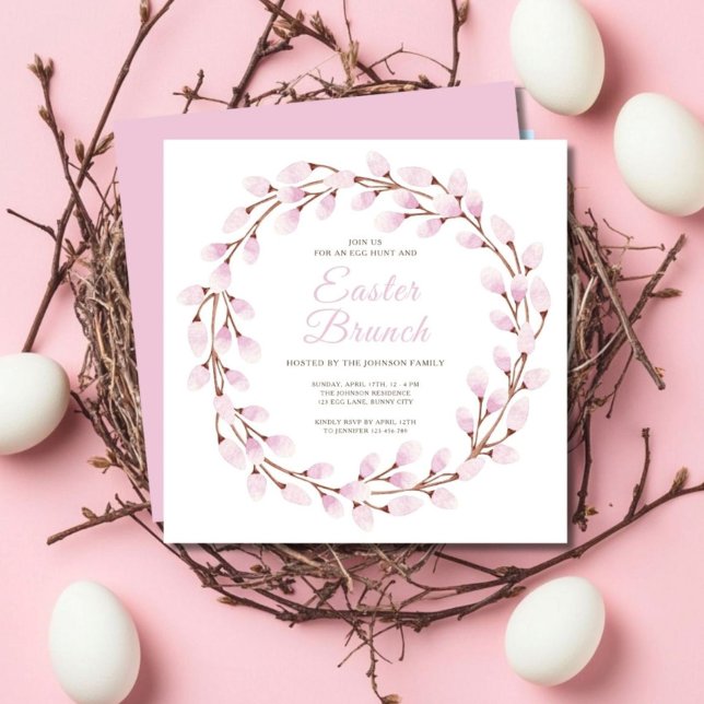 Elegantes Pink Pussy Willow Osterfest Einladung (Cute Pink Pussy Willow Easter Brunch Invitation)