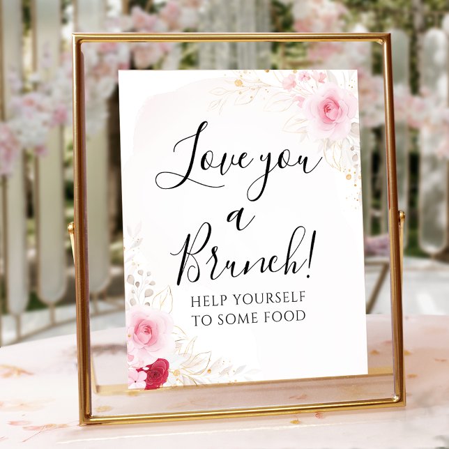 Elegantes Pink & Red Floral Bridal Brunch-Zeichen Poster (Von Creator hochgeladen)