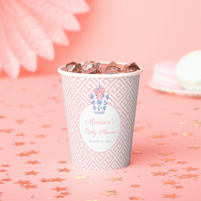 Elegantes Pink Ribbon Ginger Jar Baby Shower Party Pappbecher (Insitu)