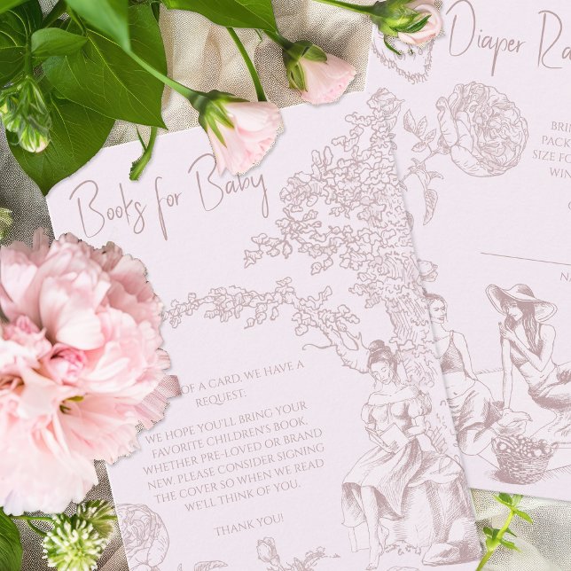 Elegantes Pink Toile Jouy Baby Shower Book Request Begleitkarte (Von Creator hochgeladen)