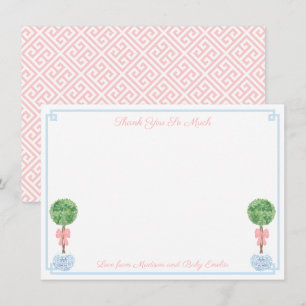 Elegantes Pink und Blue Boxwood Baby Duschbild Dankeskarte