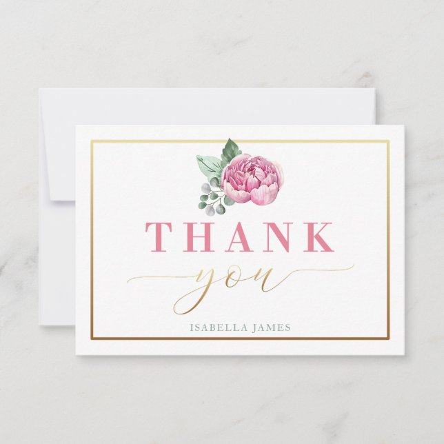 Elegantes Pink und Gold Aquarellfarben BläserBaby  Dankeskarte (Vorderseite)