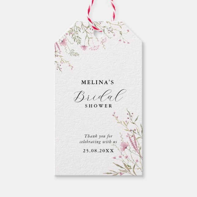 Elegantes Pink Wild Floral Brautparty Geschenkanhänger (Vorderseite)