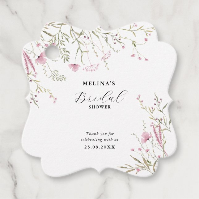 Elegantes Pink Wild Floral Brautparty Geschenkanhänger (Vorderseite)