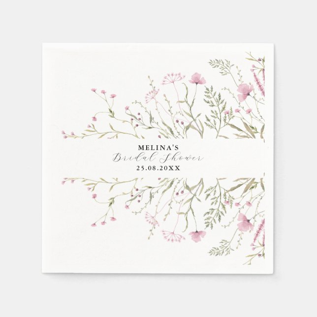 Elegantes Pink Wild Floral Brautparty Serviette (Vorderseite)