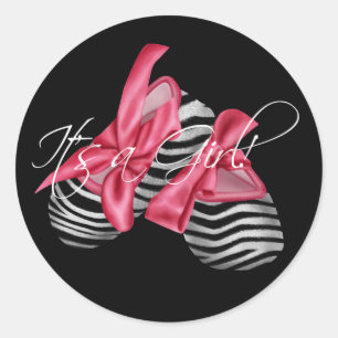 Elegantes Pink Zebra It's a Girl Runder Aufkleber