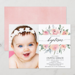 Elegantes pinkfarbenes, florales Foto Einladung