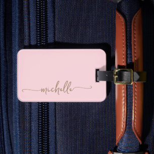 Elegantes Pinkgold-Kalligrafieschrift Monogramm Na Gepäckanhänger
