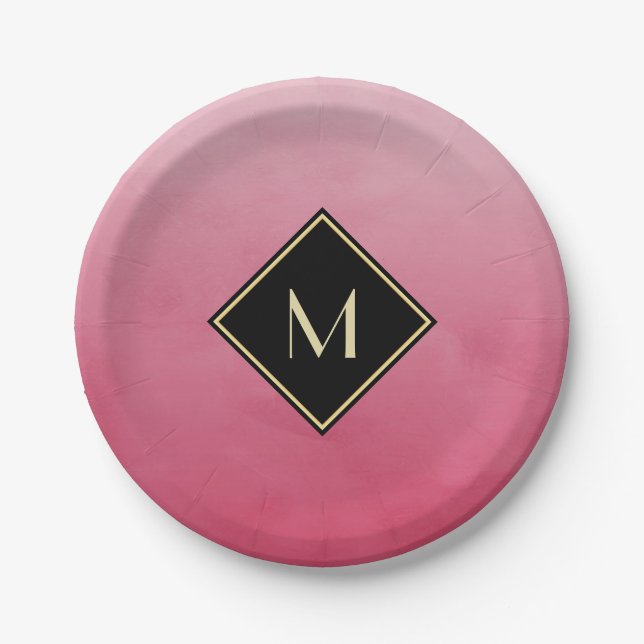 Elegantes Pinsel mit einfachem Goldmonogramm Pappteller (Vorderseite)