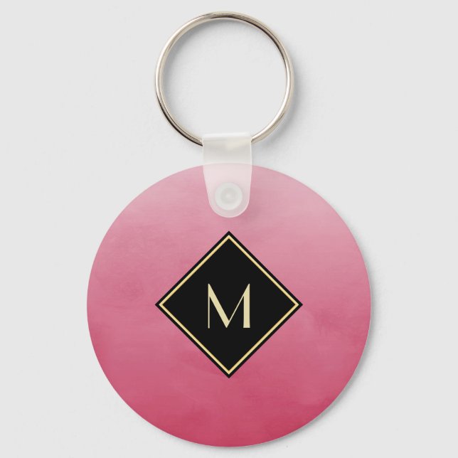 Elegantes Pinsel mit einfachem Goldmonogramm Schlüsselanhänger (Vorderseite)
