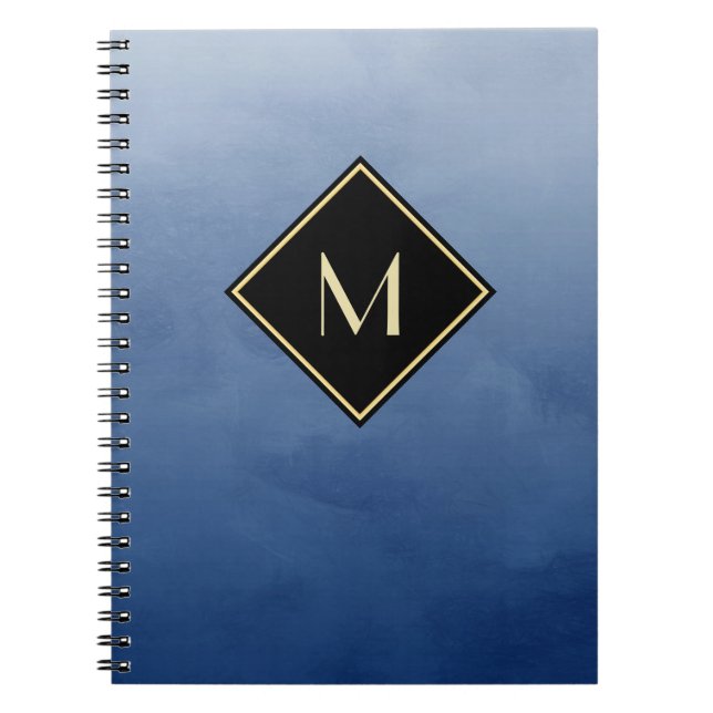 Elegantes Pinselblau mit einfachem Goldmonogramm Notizblock (Vorderseite)