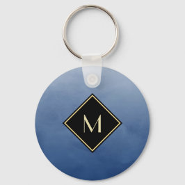 Elegantes Pinselblau mit einfachem Goldmonogramm Schlüsselanhänger