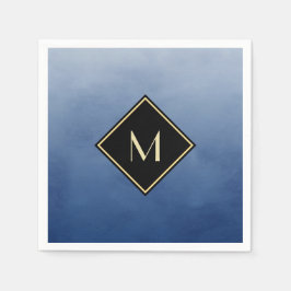 Elegantes Pinselblau mit einfachem Goldmonogramm Serviette