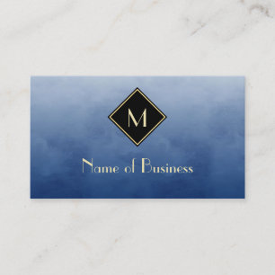 Elegantes Pinselblau mit einfachem Goldmonogramm Visitenkarte