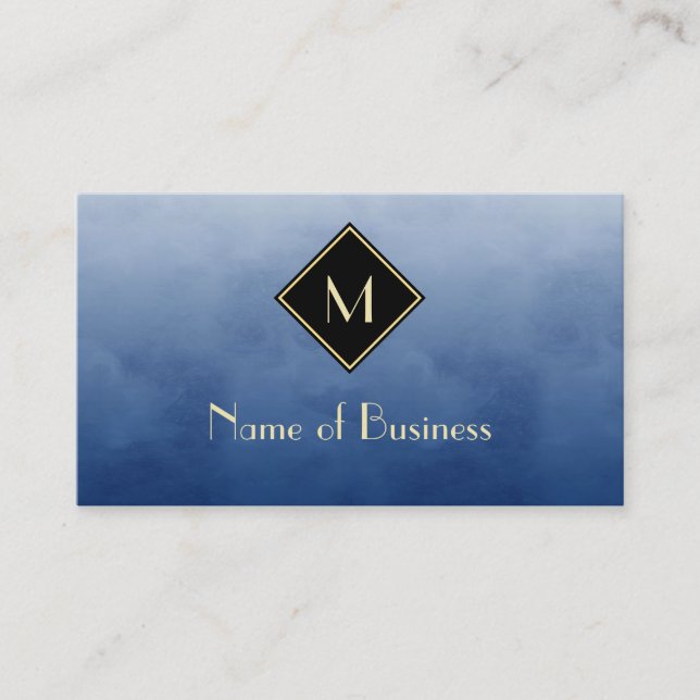 Elegantes Pinselblau mit einfachem Goldmonogramm Visitenkarte (Vorderseite)