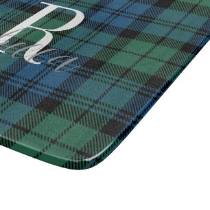 Elegantes Plaid-Monogramm Grün Campbell Tartan Schneidebrett