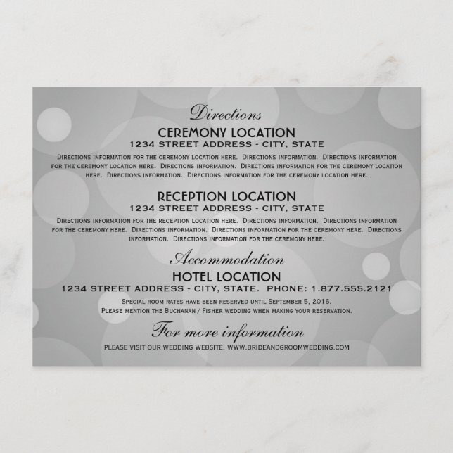 Elegantes Platin und Schwarze Hochzeitsinformation Begleitkarte (Vorderseite)