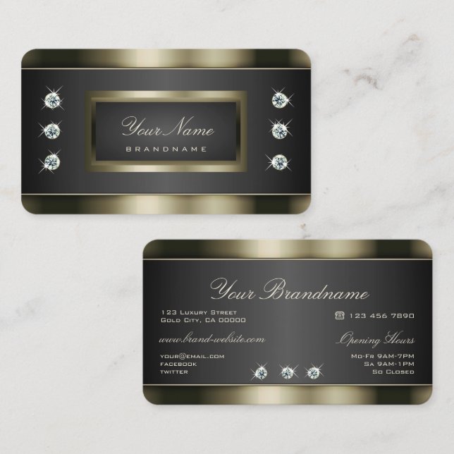 Elegantes Platinum Silber und Schwarz mit Diamante Visitenkarte (Vorne/Hinten)