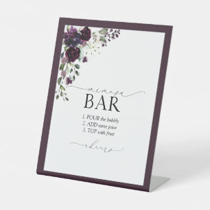 Elegantes Plum Lila Brautparty Mimosa Bar Sockelschild
