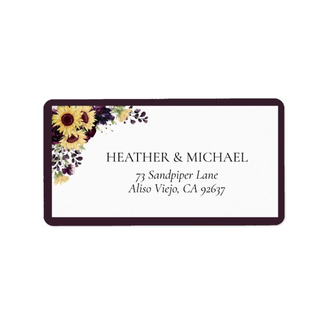 Elegantes Plum Lila Sunflower Rücksendesiegel Adressaufkleber (Vorne)