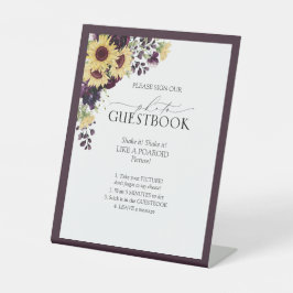 Elegantes Plum Lila Sunflower Wedding Gästebuch Sockelschild