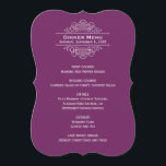 Elegantes Plum Lila Wedding Monogram Dinner Menükarte<br><div class="desc">Elegante und formelle Dinner-Menükarten mit einem farbigen Pop mit weißem Rückdruck.  Personalisieren Sie Ihre Termine und Menüdetails.  Bestellen Sie Karten auf den Tellern des Abendessens oder wickeln Sie sie in Servietten an jedem Ort für ein stilvolles Aussehen ein.  Lila Hintergrundfarbe.</div>
