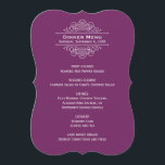 Elegantes Plum Lila Wedding Monogram Dinner Menükarte<br><div class="desc">Elegante und formelle Dinner-Menükarten mit einem farbigen Pop mit weißem Rückdruck.  Personalisieren Sie Ihre Termine und Menüdetails.  Bestellen Sie Karten auf den Tellern des Abendessens oder wickeln Sie sie in Servietten an jedem Ort für ein stilvolles Aussehen ein.  Lila Hintergrundfarbe.</div>