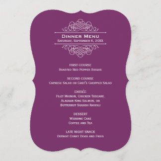 Elegantes Plum Lila Wedding Monogram Dinner Menükarte