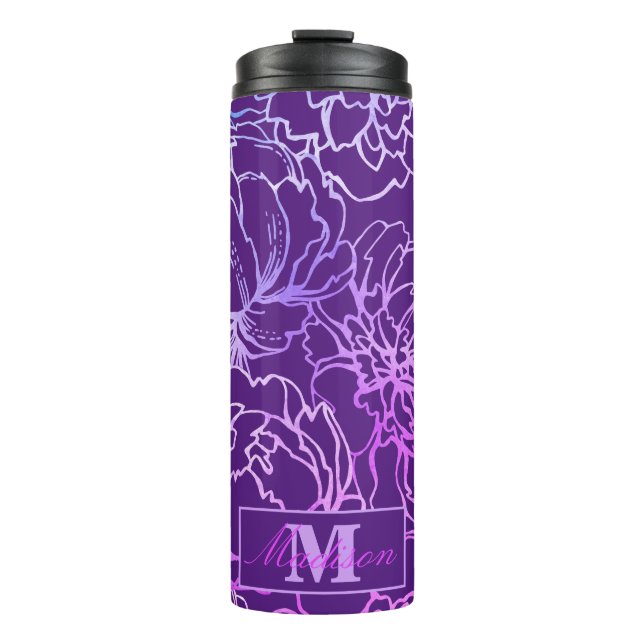 Elegantes Plum Modernes Monogramm Thermosbecher (Vorderseite)