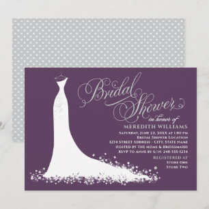 Elegantes Plum Silver Wedding Gown Brautparty Einladung