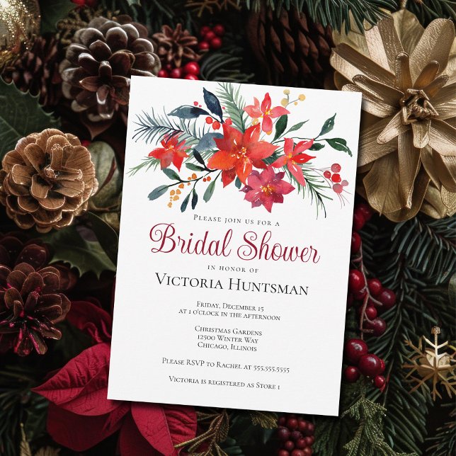 Elegantes Poinsettia Blumenweihnachtsfest Brautpar Einladung (Von Creator hochgeladen)