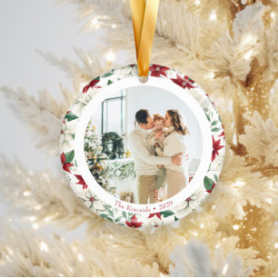 Elegantes Poinsettia Doppelseitiges Foto Keramik Ornament