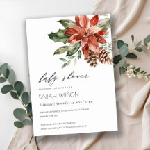 Elegantes Poinsettia Pine Cone Brautparty Einladun