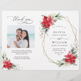 Elegantes Poinsettia Watercolor Hochzeitsprogramm