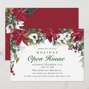 Elegantes Poinsettia Weihnachtsfeiertag Open House Einladung