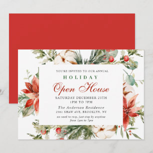 Elegantes Poinsettia Weihnachtsfeiertag Open House Einladung