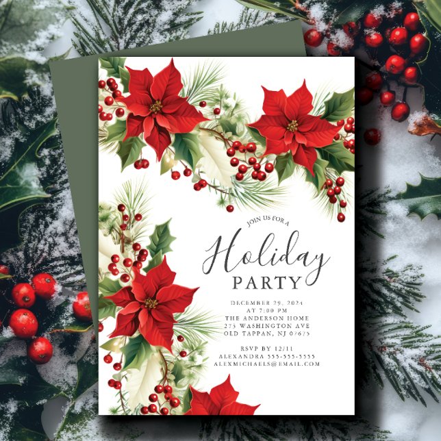 Elegantes Poinsettia Weihnachtsfest Party Einladung (Von Creator hochgeladen)