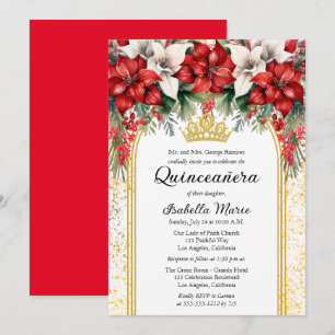 Elegantes Poinsettias Floral Quinceañera Party Einladung