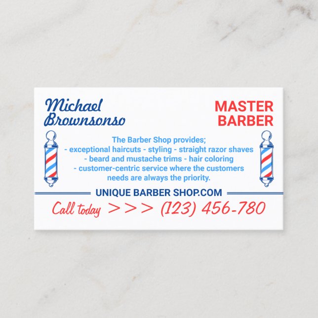 Elegantes Pole-Logo für den Barbershop Visitenkarte (Vorderseite)