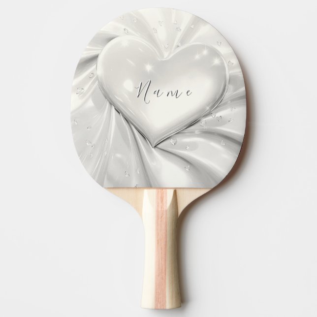 Elegantes Pong Paddle Paddel mit weißem Cream Hear Tischtennis Schläger (Vorderseite)