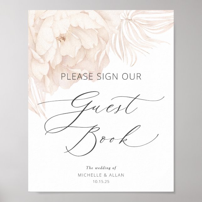 Elegantes Pony in Beige-Hochzeitsegler-Gästebuch Poster (Vorne)