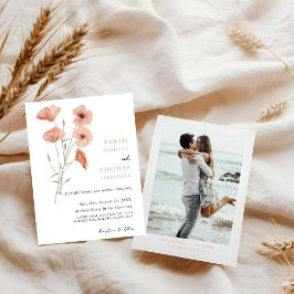 Elegantes Poppy Meadow Orange Blume Foto Hochzeit Einladung