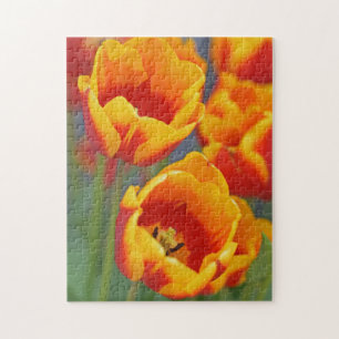 Elegantes Portrait der Blume Gelb und Rot Tulip