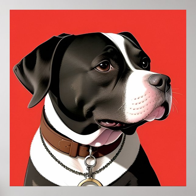 Elegantes Portrait eines schwarzen und weißen Hund Poster (Vorne)