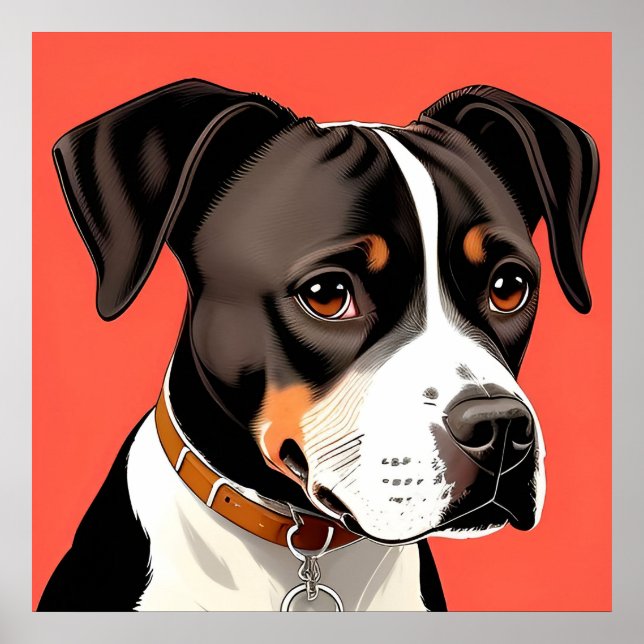 Elegantes Portrait eines schwarzen und weißen Hund Poster (Vorne)