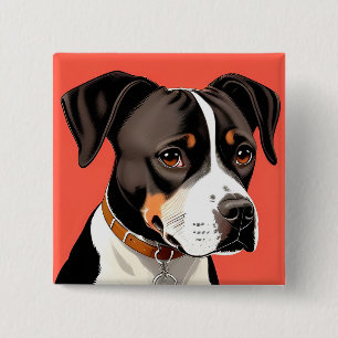 Elegantes Porträt eines schwarz-weißen Hundes Button