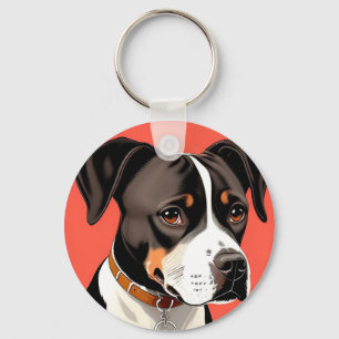 Elegantes Porträt eines schwarz-weißen Hundes Schlüsselanhänger
