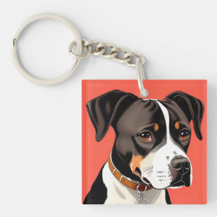 Elegantes Porträt eines schwarz-weißen Hundes Schlüsselanhänger