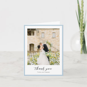 Elegantes Powder Blue Foto Moderne Hochzeit Dankeskarte